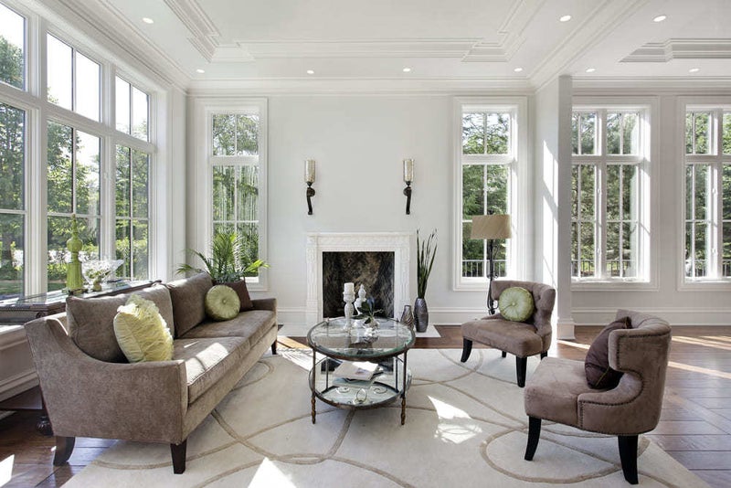 Luxury living room with huge windows typical of Williamsburg Estates, Kentucky