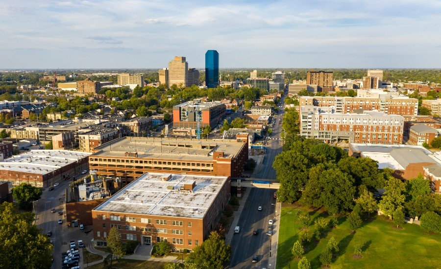 aerial view of the University of Kentucky in Lexington, KY